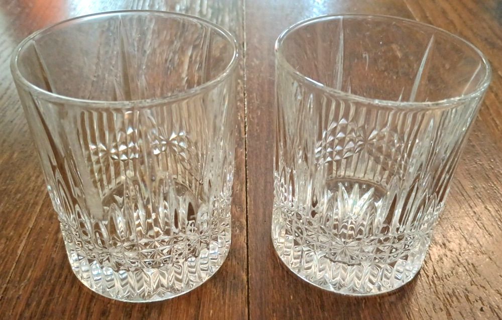 Vtg Lot 2 Bohemia Crystal BEDFORD Vertical Bow Cut Whiskey Old Fashioned Glasses